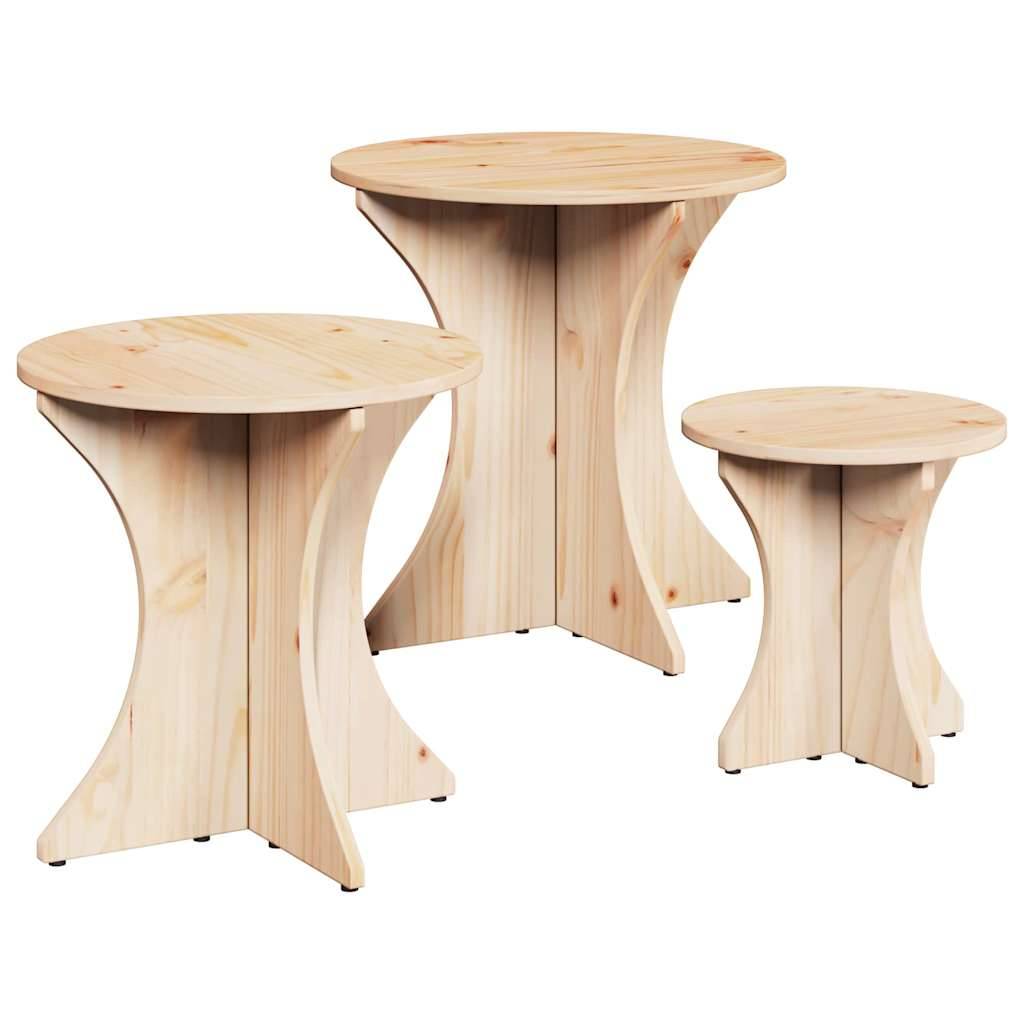 Walplus Pack of 3 Coffee Table - Natural - 46 x 46 x 47 cm - Image 1