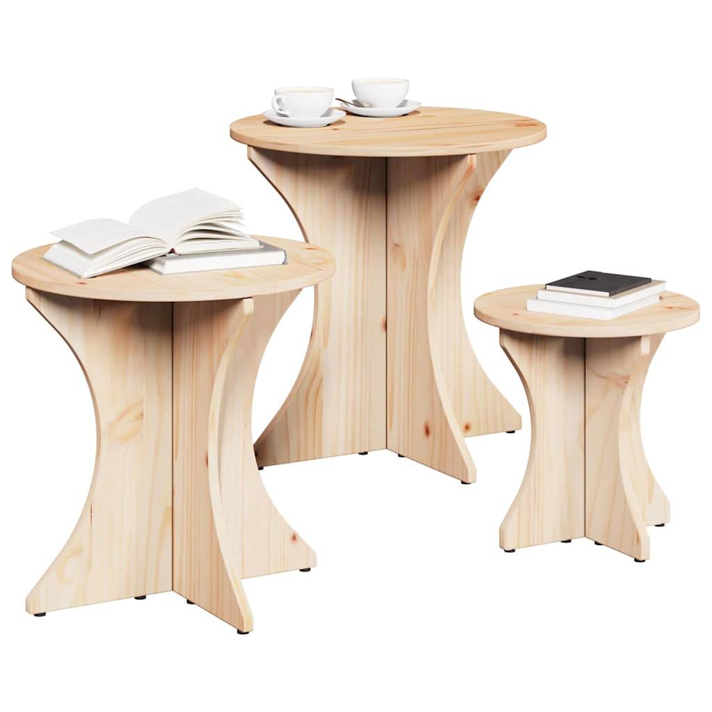 Walplus Pack of 3 Coffee Table - Natural - 46 x 46 x 47 cm - Image 2