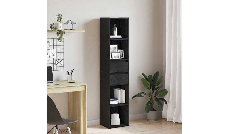 Walplus 2 Drawer Engineered Wood Book Cabinet - Dark Oak - 36 x 30 x 171 cm