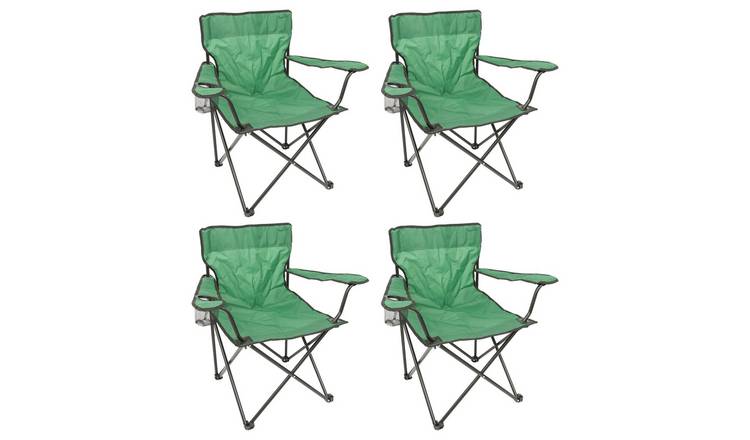 Harbour Housewares Folding Canvas Camping Chairs - Matt Black/Green - Pack of 4