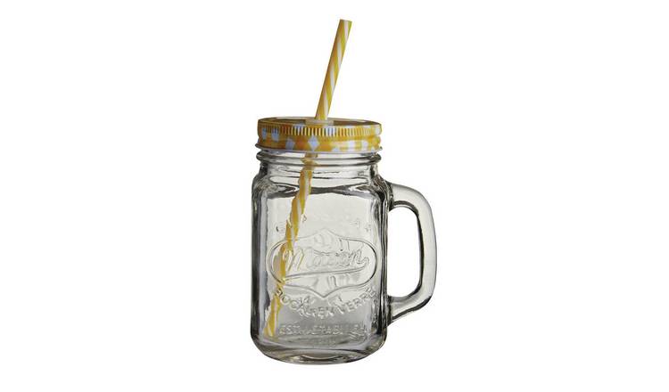 Orsina Bocal Embossed Mason Jar Mug with Lid – Yellow