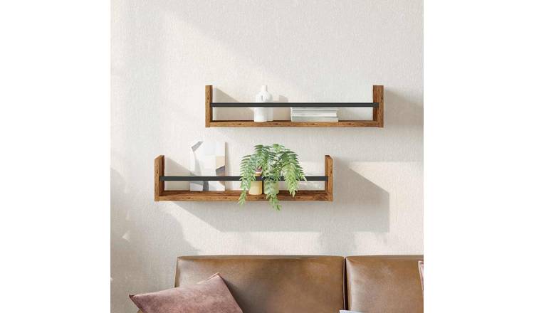 Walplus Pack of 2 Wall Shelf - Dark Wood - 60 x 16 x 14 cm