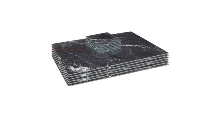 Harbour Housewares Black Marble Placemats & Square Coasters - 12 Piece - 40x30cm
