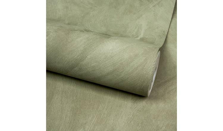 Grandeco Serra Rustic Limewash Chalk Paint Effect Textured Wallpaper - Green