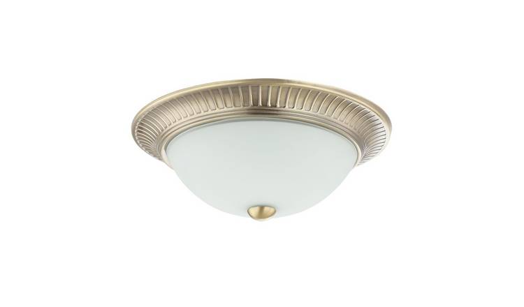 Happy Homewares Antique Brass Flush with White Glass Ceiling Light - 27cm