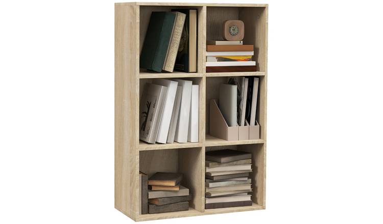 HOMCOM 3 Tier Modern 6 Cubes Freestanding Storage Bookcase - Oak