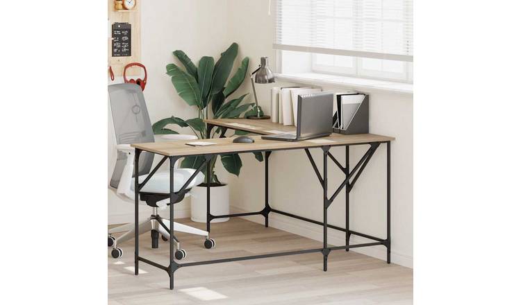 Walplus Engineered Wood and Metal Desk - Light Oak - 149 x 149 x 75 cm