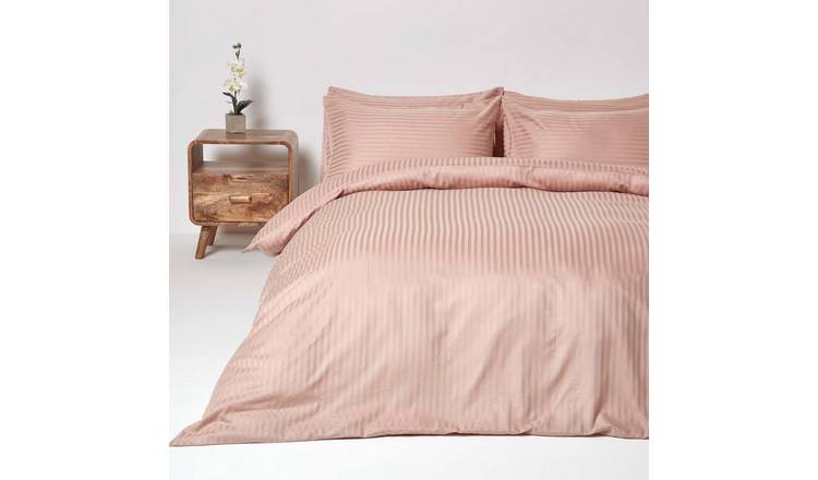 Homescapes Egyptian Cotton Taupe Satin Stripe Bedding Set - Super King