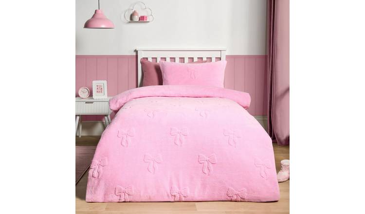OHS Bows Tufted Teddy Fleece Super Soft Duvet Set Pink - Single