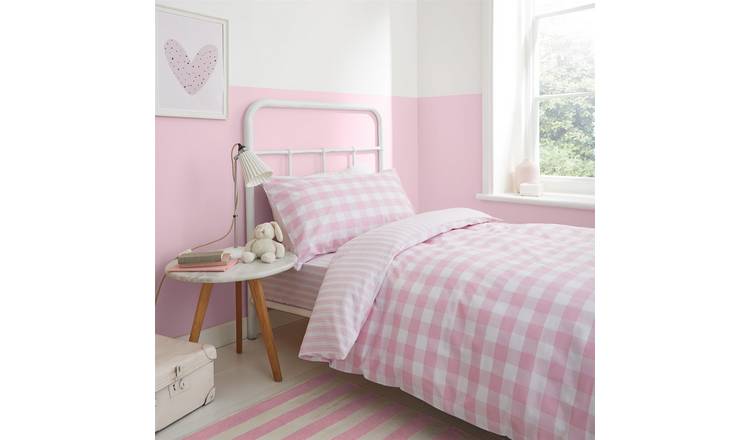 Bianca Check and Stripe Duvet Cover Set - Single - Pink