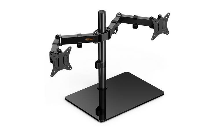 VonHaus 13-27in, Glass, Adjustable Dual Monitor Stand with Twin Mount – Black