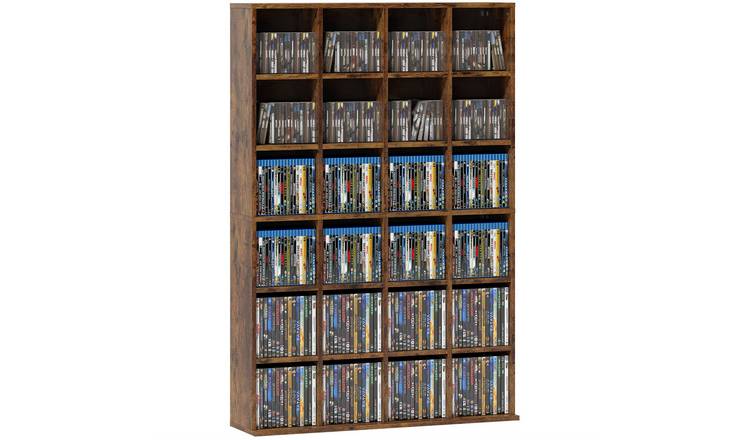 HOMCOM Wooden Media Storage Shelf with Adjustable Shelves - Rustic Brown