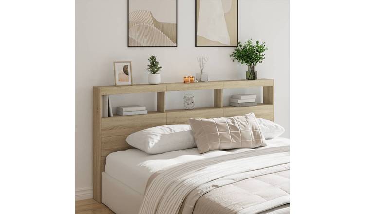 Walplus Engineered Wood LED Headboard Cabinet - Light Oak - 200 x 17 x 102 cm