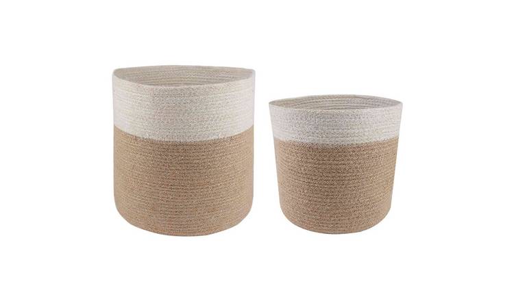 Walplus Pack of 2 Jute Plant Pot - Natural and White