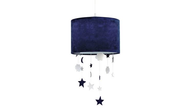 Happy Homewares Soft Midnight Blue Velvet Pendant with Hanging Lampshade - 30cm