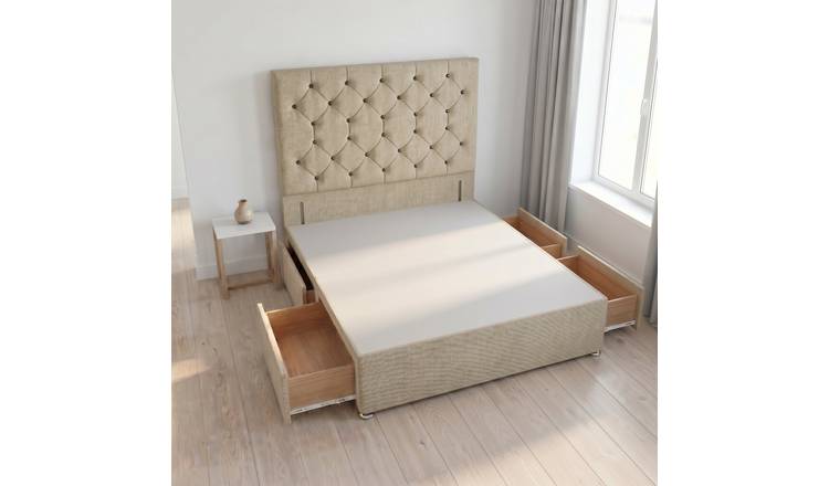 Somnior Diamante Linen 5FT King 4 Drawer Divan Bed Base - Beige