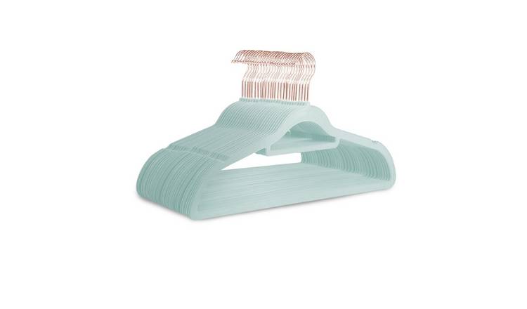 Keplin Mint Green & Rose Gold Velvet Non-Slip Clothes Hangers - Pack of 30