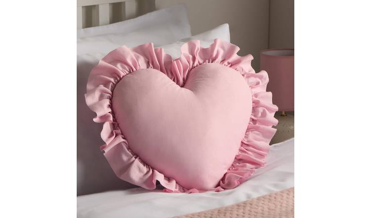OHS Frill Heart Shaped Scatter Cushion - Pink - 40cm