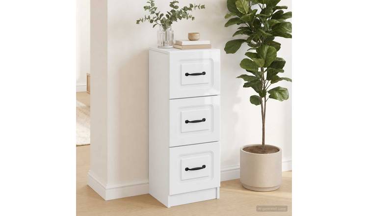 Walplus Engineered Wood Drawer Cabinet - White Gloss - 33 x 34.5 x 87 cm