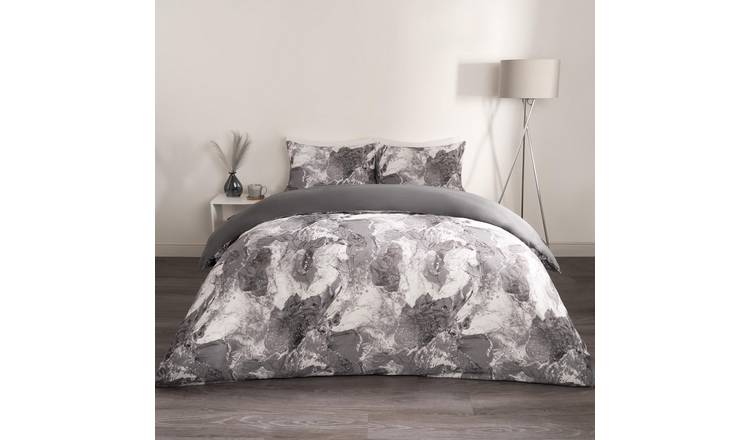 OHS Marble Duvet Cover Set Bedding Reversible Grey - Double