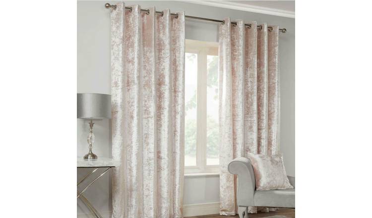 Alan Symonds Crushed Velvet Eyelet Curtains - Blush - 168 x 137cm