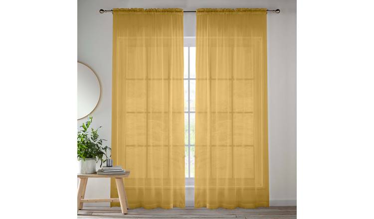 Tyrone Textiles Crystal Plain Slot Top Voile Panels - 140 x 122cm - Gold