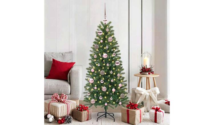 Walplus Pack of 61 Christmas Bauble Set with 150 LEDs - Pink - 6 x 6 x 27 cm