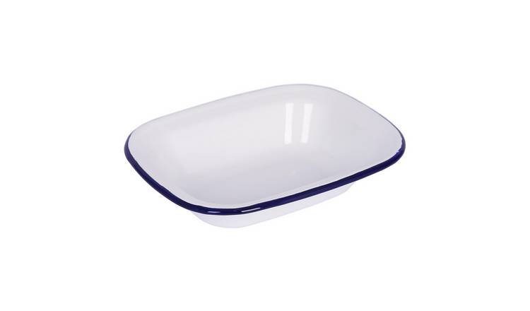 Argon Tableware White Enamel Pie Dish - Blue - 22 x 16.5cm