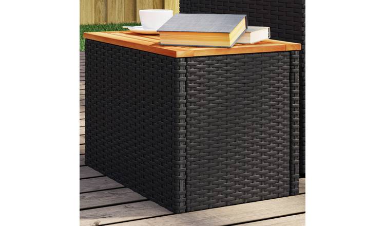 Walplus 2 Piece PE Rattan Garden Side Tables - Black - 55 x 34 x 37cm