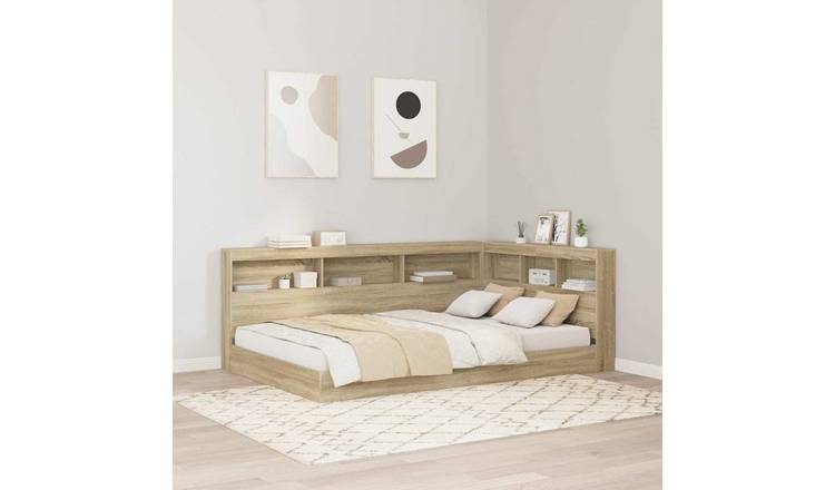 Walplus Engineered Wood Storage Headboard - Light Oak - 217.5 x 137.5 x 76.5 cm