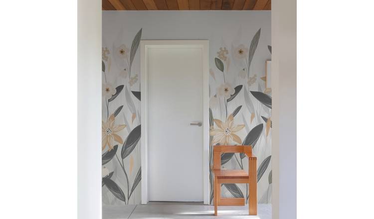 Grandeco Verna Floral Grasses 3 Lane Repeatable Wallpaper Mural   - Grey