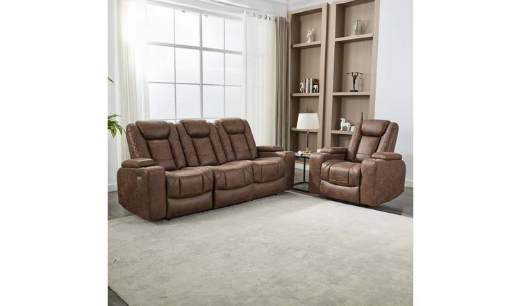 Furniture Online Ashton Electric Recliner Fabric 1+3 Seater Sofa Set - Brown