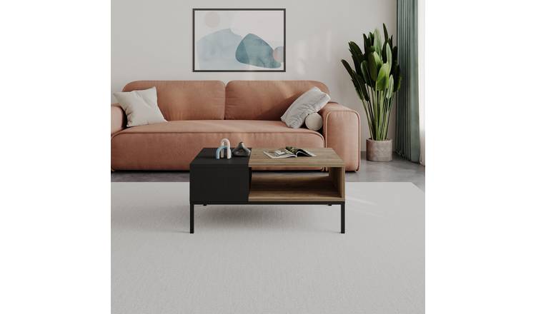 Decortie Cailin Particleboard And Metal Coffee Table - Natural Oak & Black