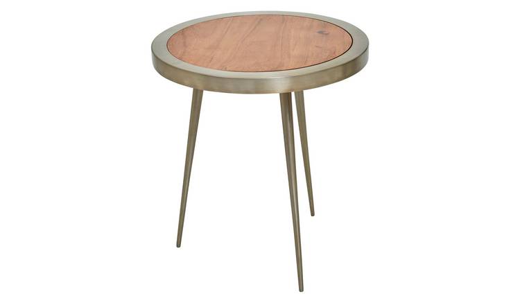 Orsina Almora Acacia Wood Round Side Table – Natural & Gold