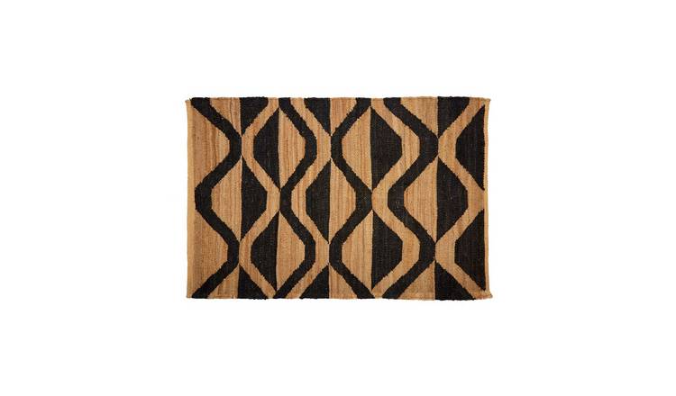 Orsina Natural and Black Bosie Patterned and Printed Rug - 120 x 180cm