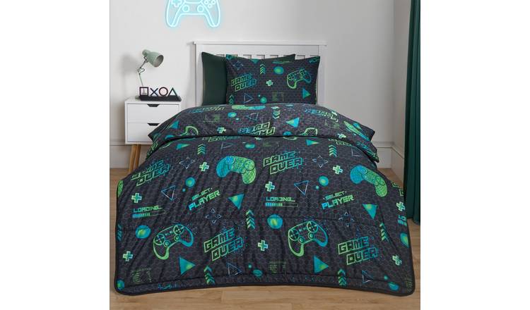 OHS Gaming Print Reversible 10.5 Tog Coverless Duvet Set Navy - Single