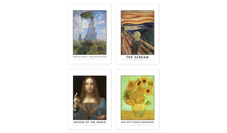 Monet Parasol Munch Scream Da Vinci Salvator Van Gogh Set Of 4 Art Prints – A4