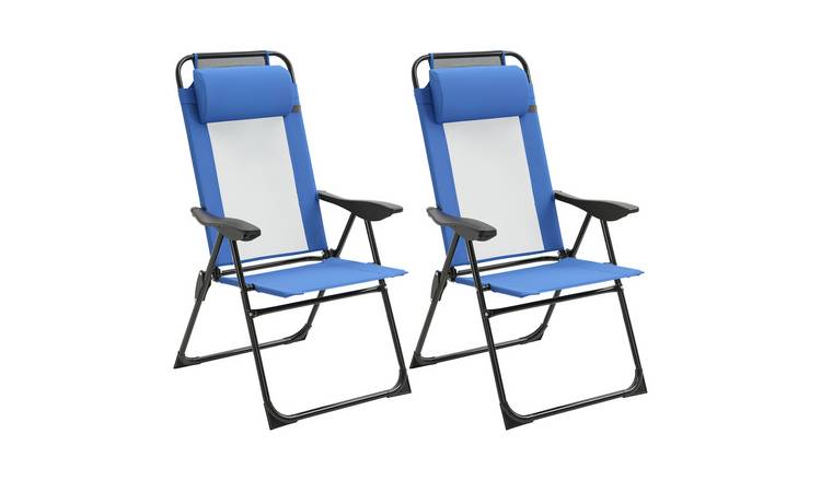 Outsunny Set of 2 5-Position Foldable Reclining Garden Chair - Blue