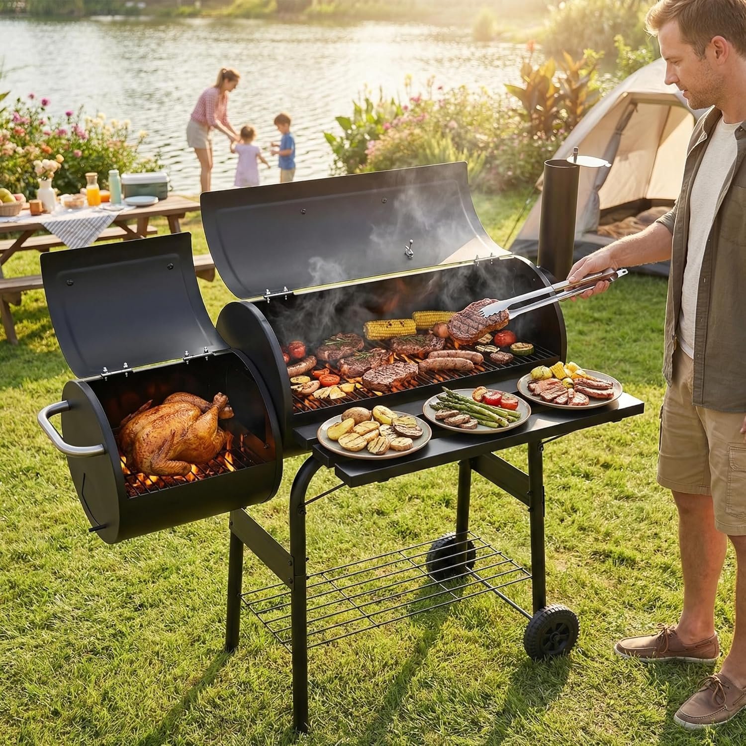 Vivo Technologies Charcoal Barrel BBQ Smoker Grill - Image 2