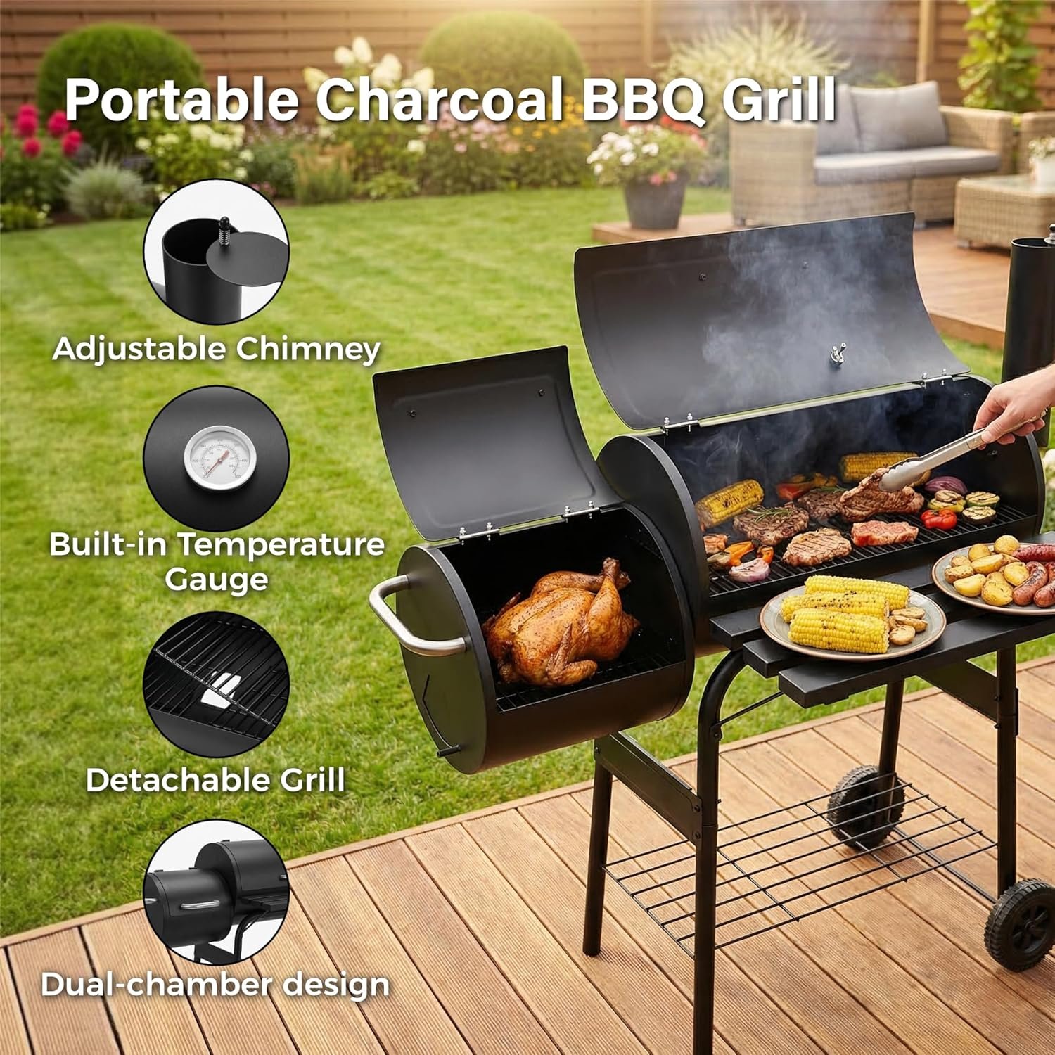 Vivo Technologies Charcoal Barrel BBQ Smoker Grill - Image 4