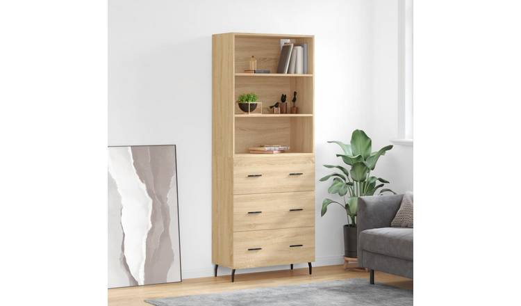 Walplus Engineered Wood Tall Sideboard - Sonoma Oak - 69.5 x 34 x 180 cm