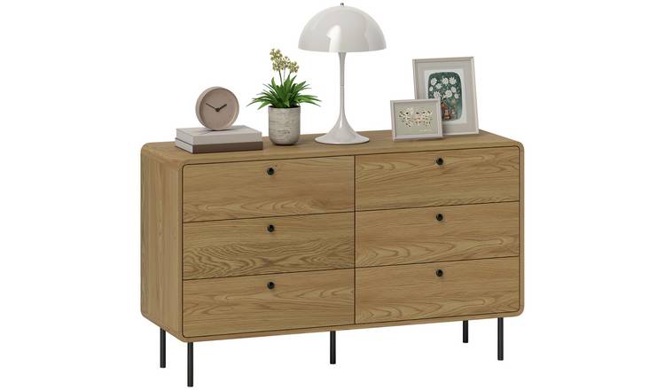 HOMCOM Modern Steel 6 Drawer Chest - Oak