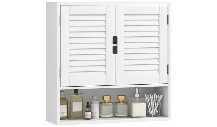 HOMCOM Wall Mounted Bathroom Cabinet with Adjustable Shelves - White