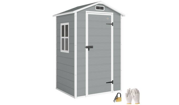 Outsunny Plastic Garden Shed with Floor and Lockable Door - Light Grey