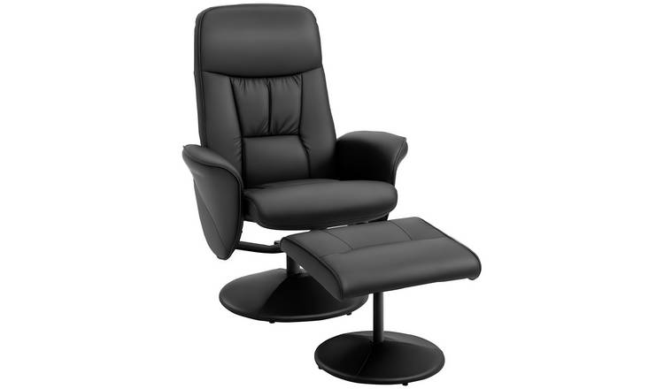 HOMCOM PU Leather Swivel Recliner Chair with Footstool High Back - Black