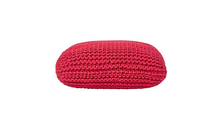 Homescapes Square Cotton Knitted Pouffe Floor Cushion – Red