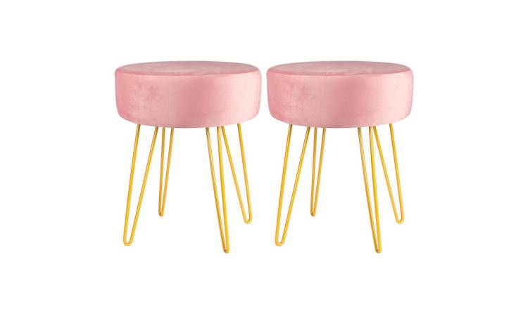 Harbour Housewares Round Velvet Footstools - 35 x 40cm - Pink