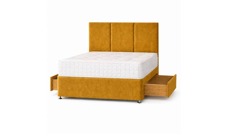 Comfy Deluxe 4ft6 Double   2  Drawer  Plush Velvet Divan Bed Set -  Mustard