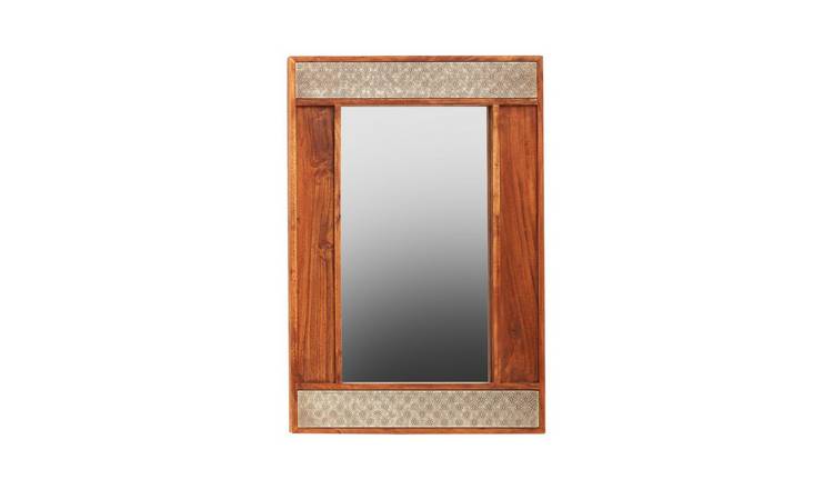 Orsina Boho Acacia Wood Wall Mirror - Black And Silver