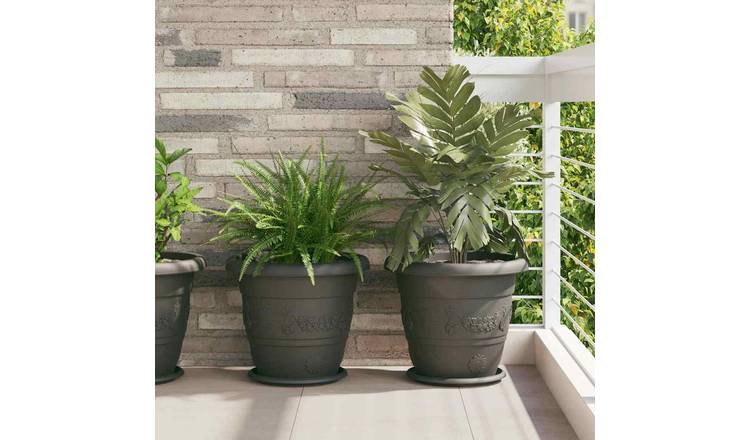 Walplus Pack of 6 Plastic Round Planter - Black - 39 x 39 x 32 cm